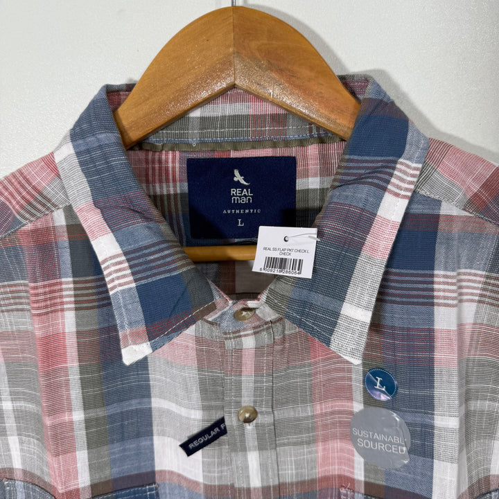 REAL MAN DOUBLE POCKETS HALF SLEEVES COTTON SHIRT BRAND NEW