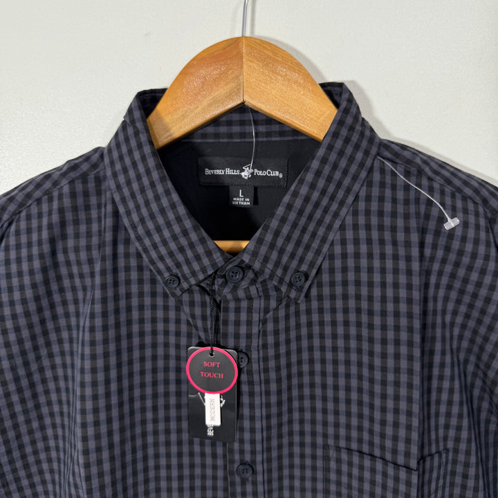 BEVERLY HILLS POLO CLUB BUTTON DOWN CHECKERED COTTON SHIRT BRAND NEW