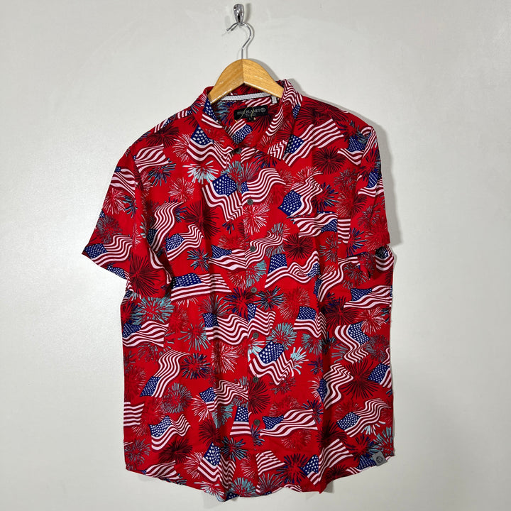 FREE PLANET SAFARI COLLAR HALF SLEEVES HAWAI SHIRT