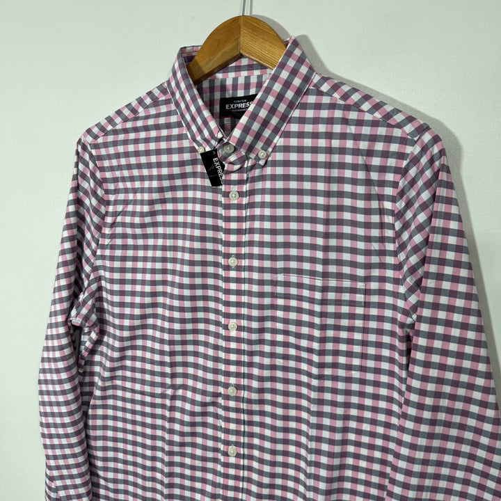 EXPRESS EXTRA SLIM FIT BUTTON DOWN CHECKERED PERFORMANCE SHIRT WITH STRETCH BRAND NEW