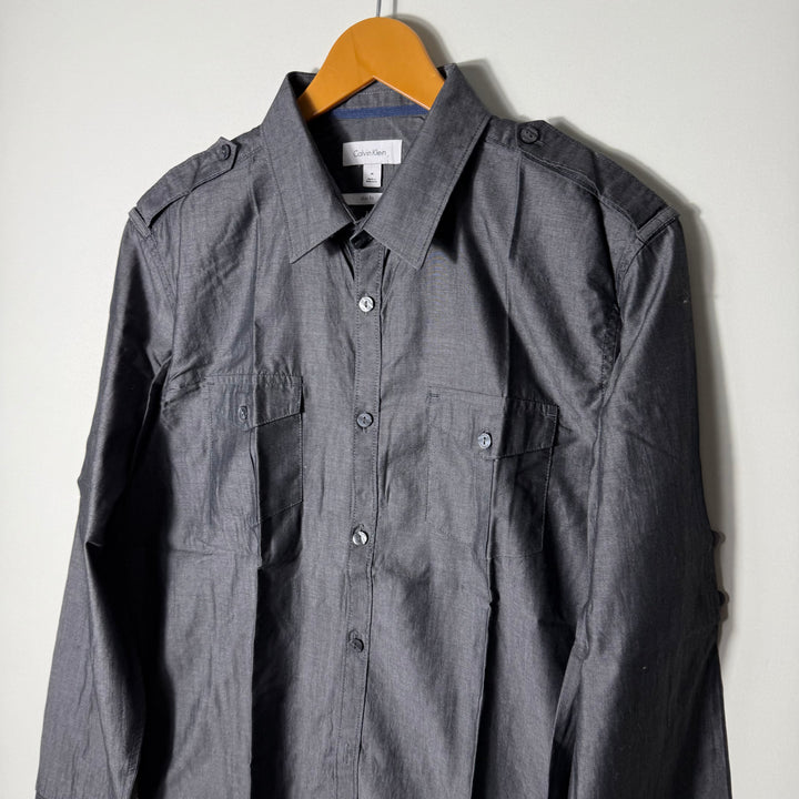CALVIN KLEIN SLIM FIT DOUBLE POCKETS COTTON SHIRT GREY COLOUR