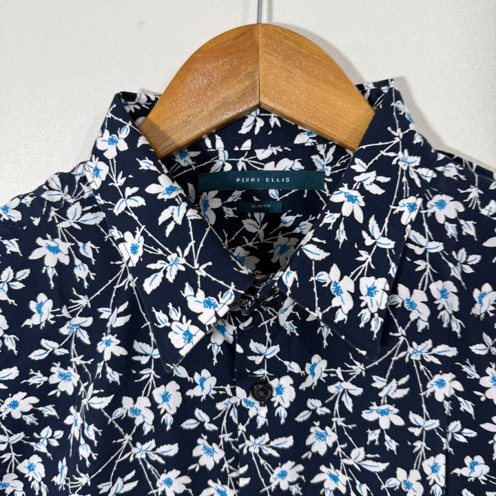 PERRY ELLIS SLIM FIT PRINTED CASUAL COTTON SHIRT