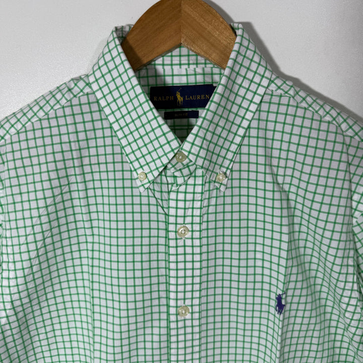 RALPH LAUREN POLO SLIM FIT BUTTON DOWN COTTON CHECKERED SHIRT WITH STRETCH