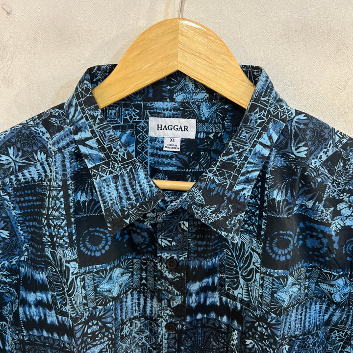 HAGGAR HALF SLEEVES PRINTED COTTON SHIRT