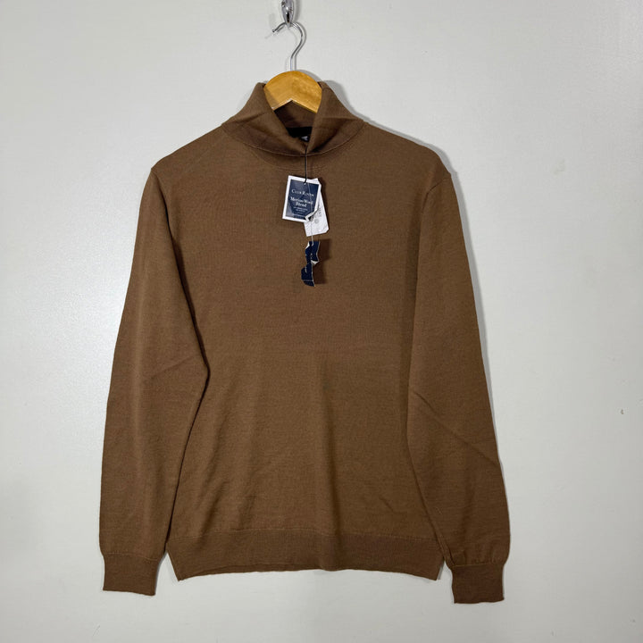 CLUB ROOM PERFORMANCE HIGH NECK COLLAR MERINO WOOL BLEND SWEATER BRAND NEW BROWN COLOUR