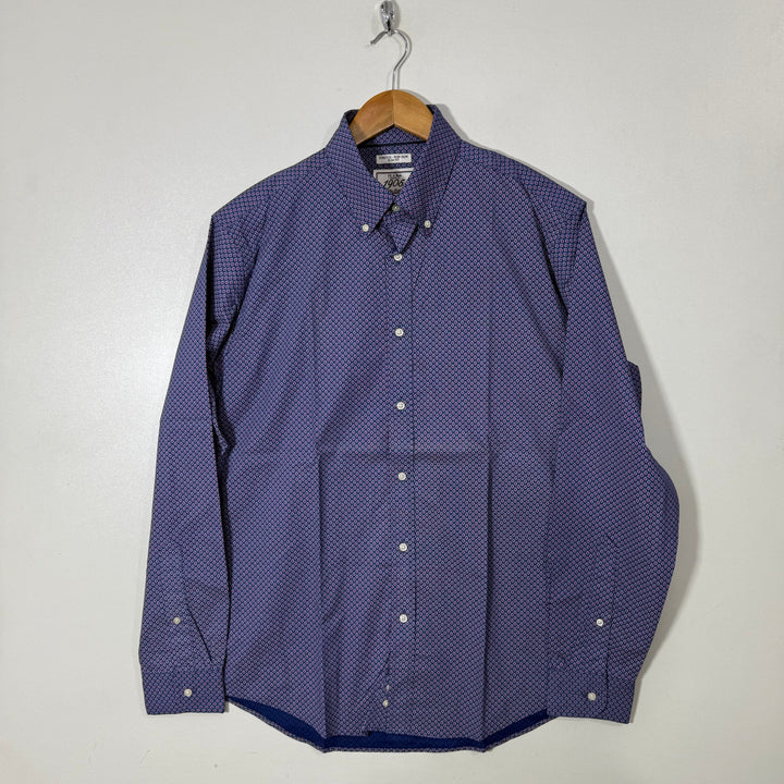 JOS A BANK SLIM FIT NON IRON  BUTTON DOWN PRINTED CASUAL COTTON SHIRT WITH STRETCH