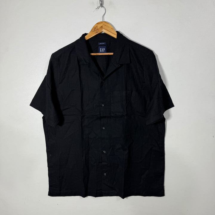 GAP CUBAN COLLAR HALF SLEEVES LINEN COTTON SHIRT BLACK COLOUR