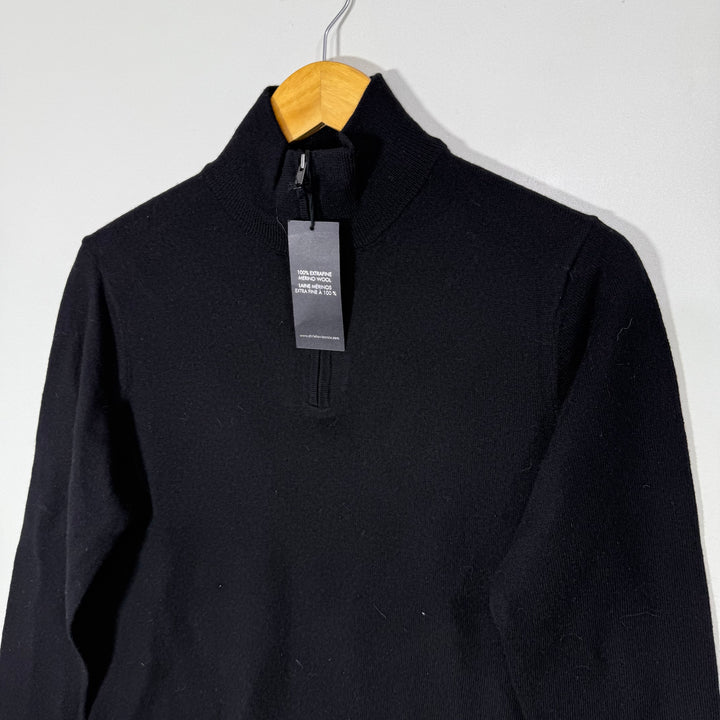 CHRISTIAN LACROIX HALF ZIP EXTRA FINE MERINO WOOL SWEATER BRAND NEW BLACK COLOUR