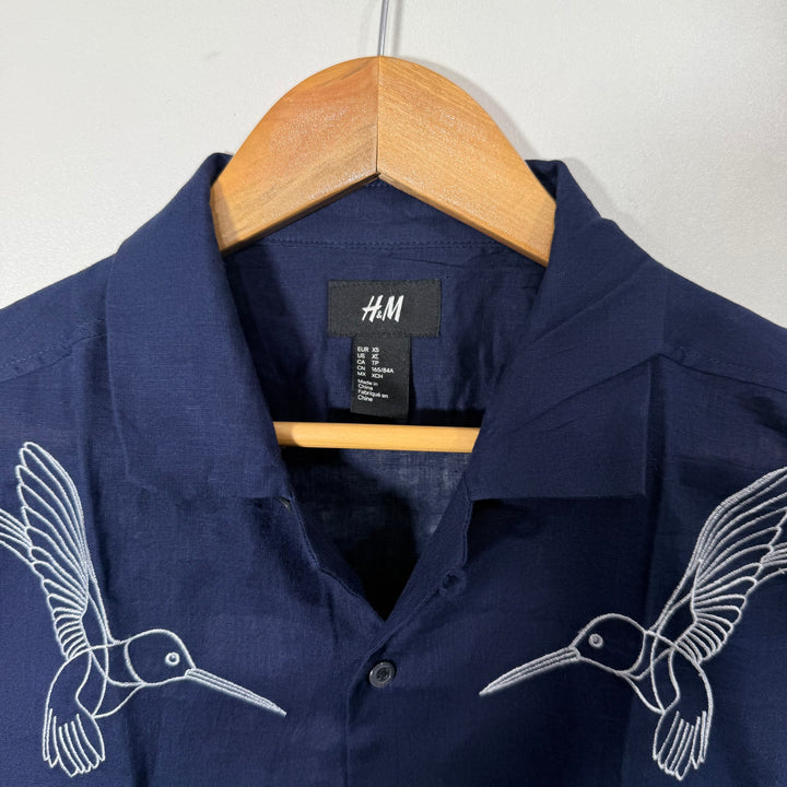 H&M SAFARI COLLAR HALF SLEEVES LINEN COTTON SHIRT