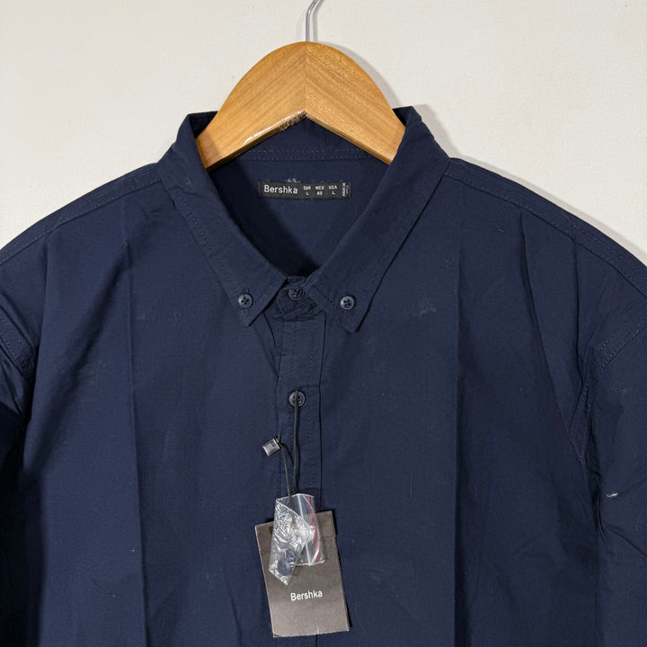 BERSHKA BUTTON DOWN CASUAL COTTON SHIRT BRAND NEW BLUE COLOUR