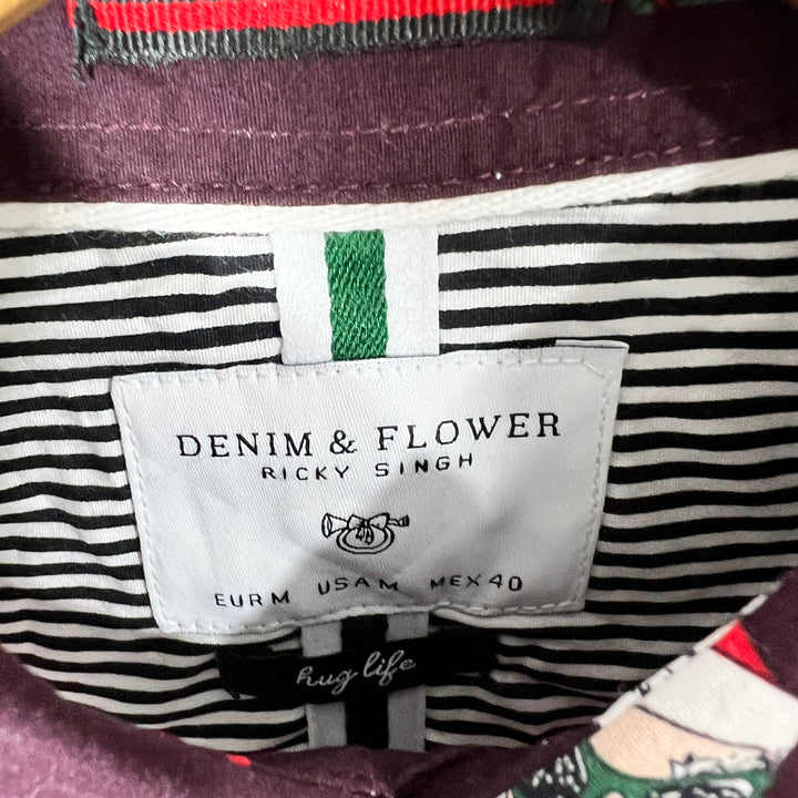 DENIM & FLOWER HALF SLEEVES COTTON SHIRT