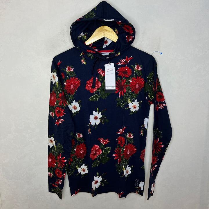 DENIM & FLOWER LONG SLEEVES PRINTED COTTON TSHIRT WITH HOOD BRAND NEW