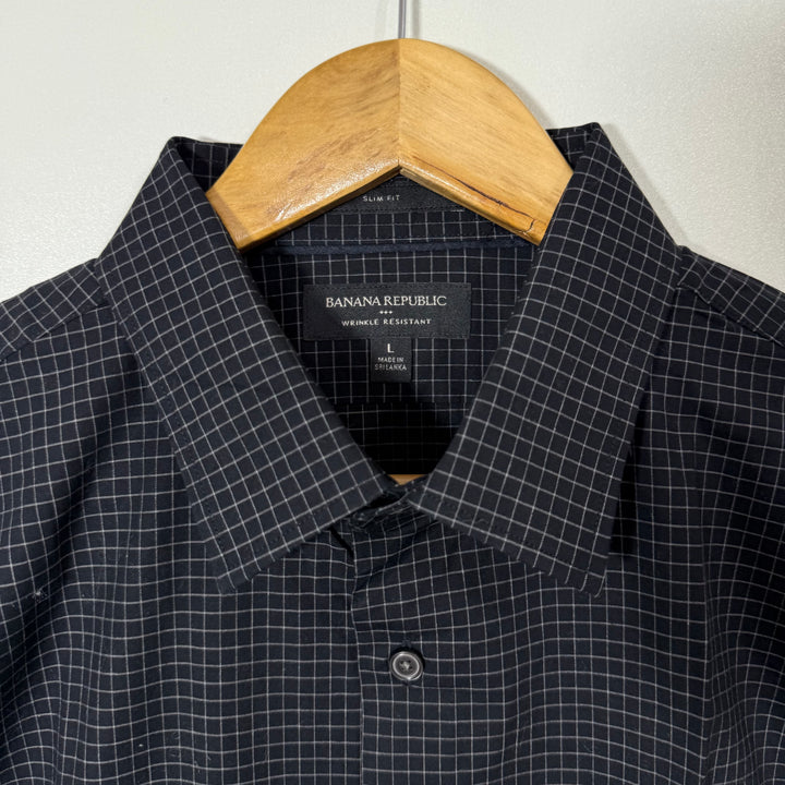BANANA REPUBLIC SLIM FIT CHECKERED WRINKLE RESISTANT COTTON SHIRT BLACK COLOUR (42)