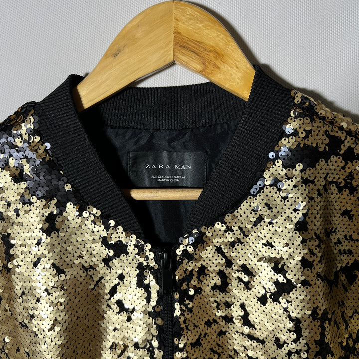 ZARA SEQUIN BEN COLLAR BOMBER JACKET