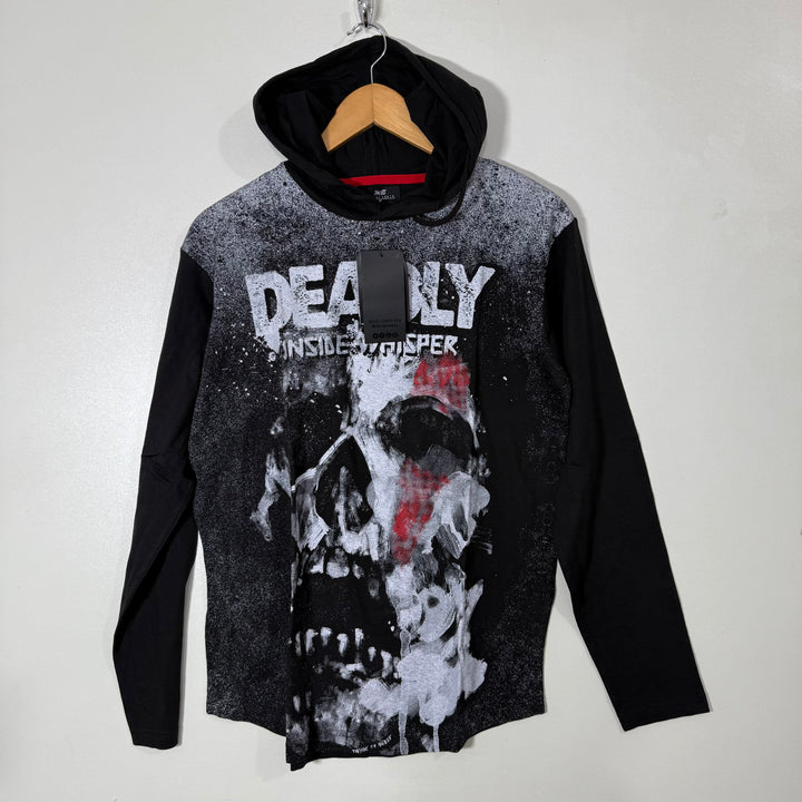 INSIDE LONG SLEEVES COTTON TSHIRT WITH HOOD BRAND NEW