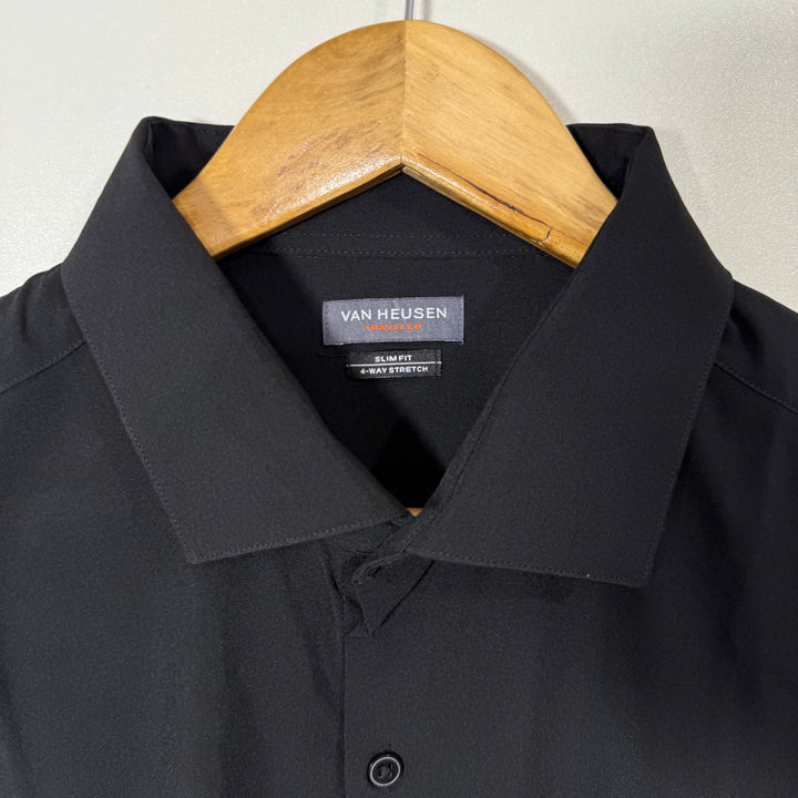 VAN HEUSEN SLIM FIT 4 WAY STRETCH TRAVERLER PERFORMANCE SHIRT BLACK COLOUR (74)