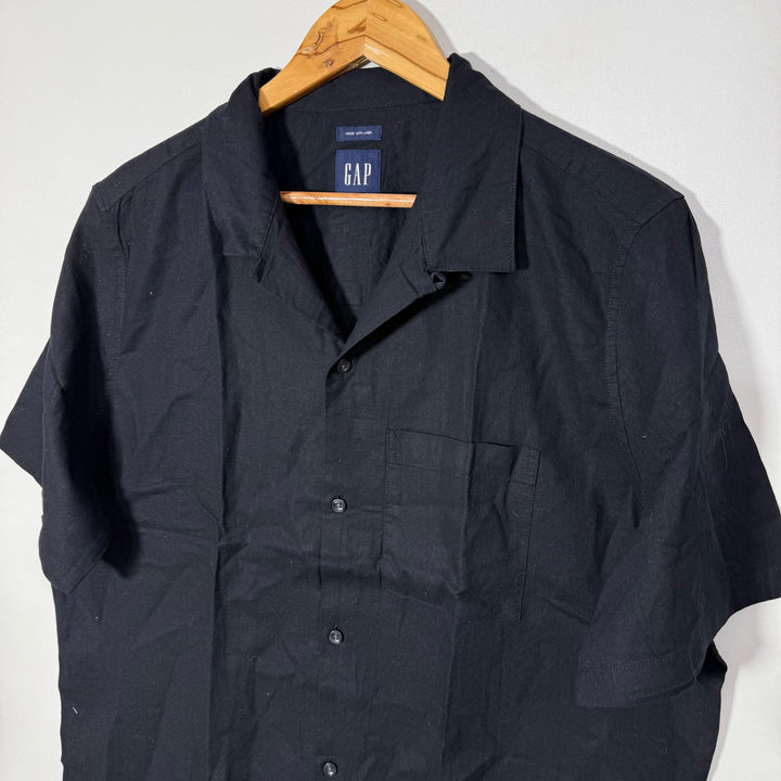 GAP CUBAN COLLAR HALF SLEEVES LINEN COTTON SHIRT BLACK COLOUR