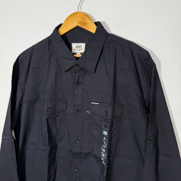 ECKO UNLTD DOUBLE POCKETS CASUAL COTTON SHIRT BRAND NEW BLACK COLOUR