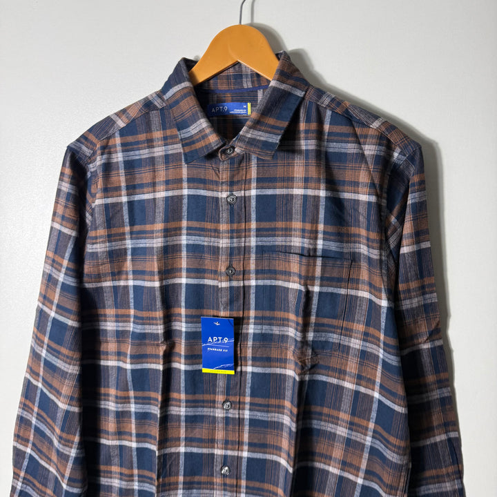 APT.9 STANDARD FIT FLANNEL COTTON CHECKERED SHIRT BRAND NEW