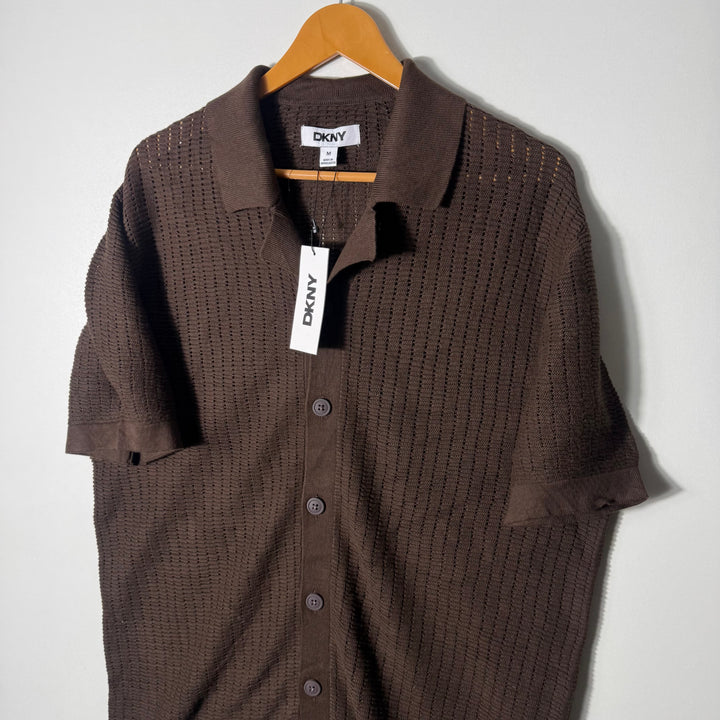 DKNY CUBAN COLLAR HALF SLEEVES KNITED SHIRT BRAND NEW BROWN COLLAR