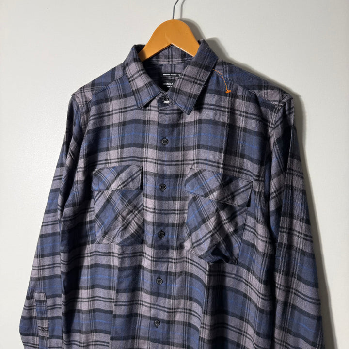 KENNETH COLE SLIM FIT DOUBLE POCKETS FLANNEL COTTON CHECKERED SHIRT