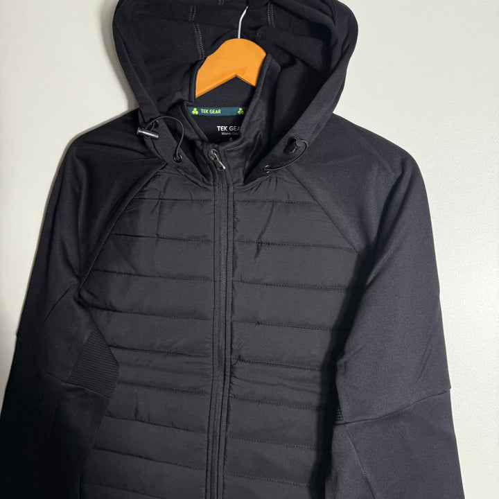 TEK GEAR SPORT PUFFER JACKET INNER FLEECE WITH HOOD BLACK COLOUR