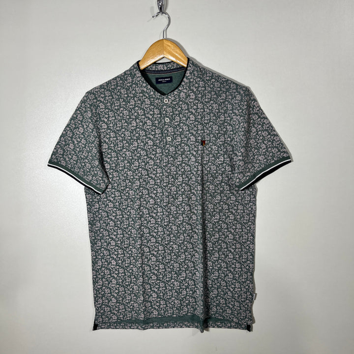 JACK & JONES BEN COLLAR PRINTED COTTON TSHIRT