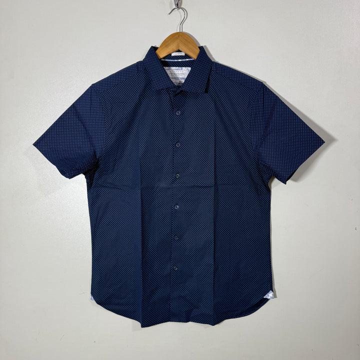 DENIM & FLOWER HALF SLEEVES COTTON SHIRT WITH STRETCH