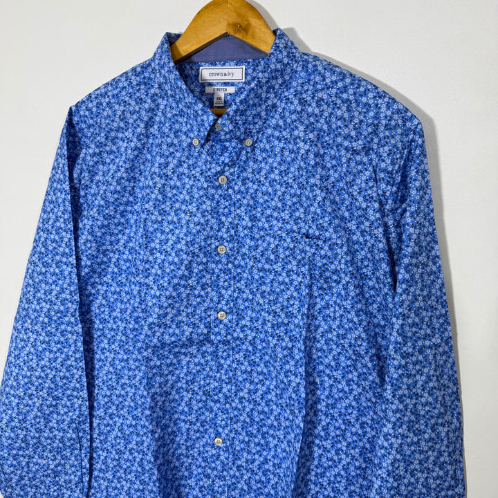 CROWN IVY BUTTON DOWN PRINTED CASUAL COTTON SHIRT