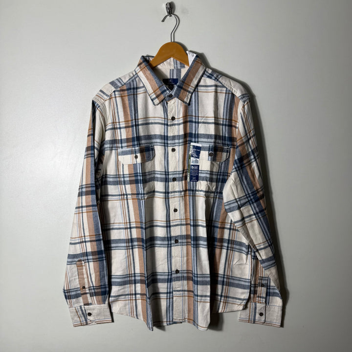 GEORGE BUTTON DOWN DOUBLE POCKETS FLANNEL COTTON CHECKERED SHIRT BRAND NEW