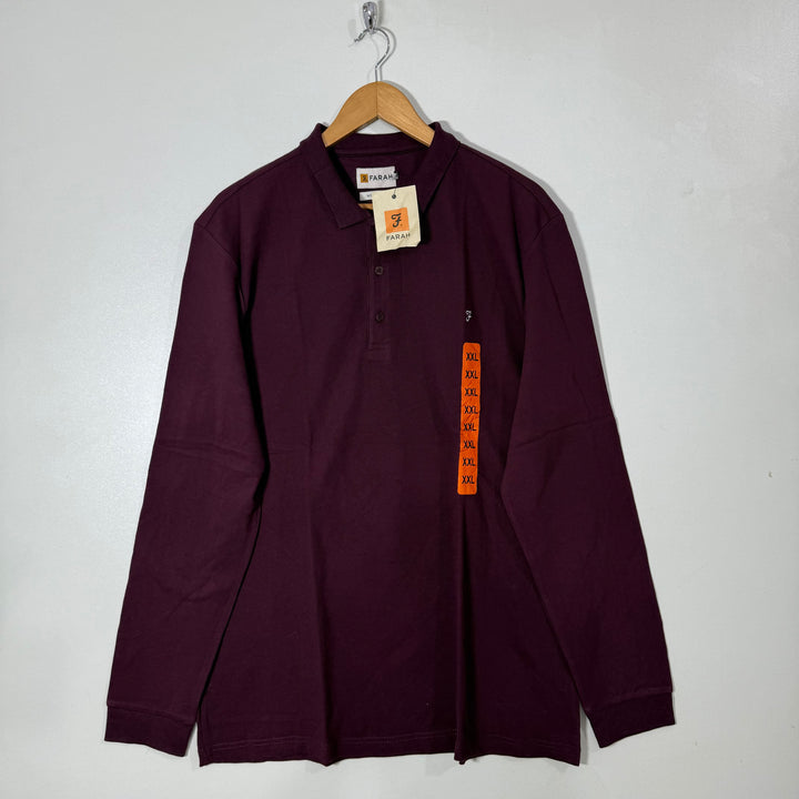 FARAH MODERN FIT LONG SLEEVES COTTON POLO TSHIRT BRAND NEW