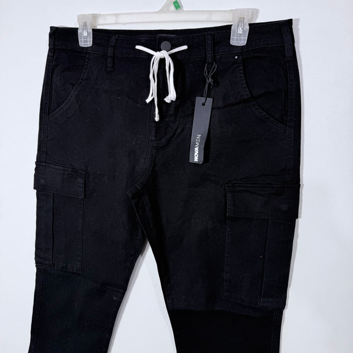 FASHION NOVA MEN SKINNY FIT CARGO COTTON PANT BRAND NEW BLACK COLOUR
