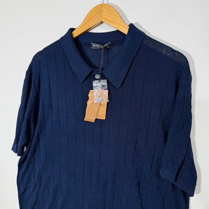 PJ PAUL JONES HALF SLEEVES KNITWEAR POLO COLLAR SWEATER BRAND NEW BLUE COLOUR