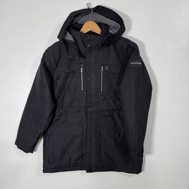 CALVIN KLEIN JEANS WATER RESISTANT JACKET WITH HOOD INNER FLEECE BLACK COLOUR