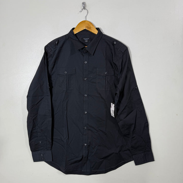 STRUCTURE MODERN FIT DOUBLE POCKETS CASUAL COTTON SHIRT BRAND NEW BLACK COLOUR