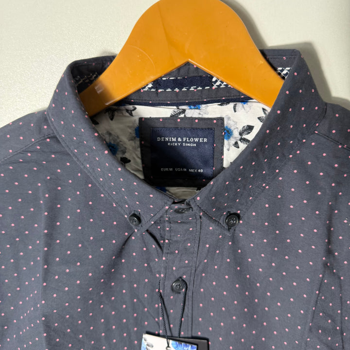 DENIM & FLOWER BUTTON DOWN HALF SLEEVES SHIRT BRAND NEW