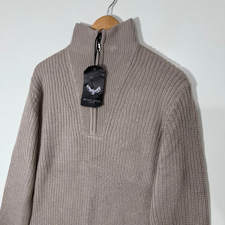 BRAVE SOUL LONDON HALF ZIP KNITWEAR ACRYLIC SWEATER BRAND NEW