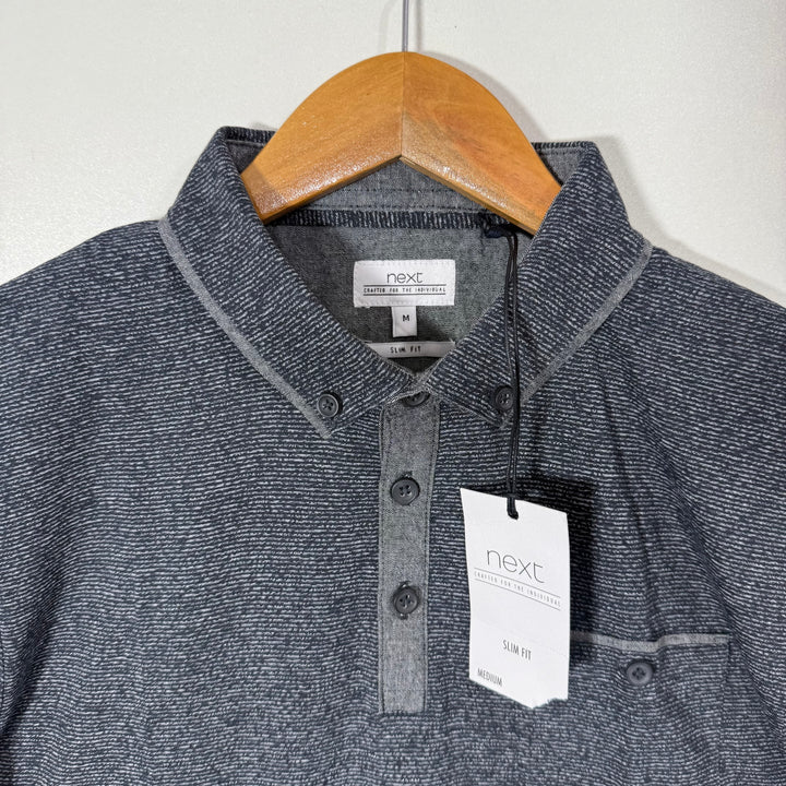 NEXT SLIM FIT BUTTON DOWN COTTON POLO TSHIRT BRAND NEW GREY COLOUR