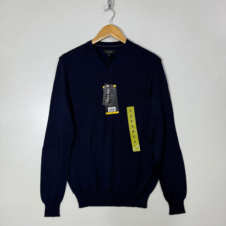 TAHARI V NECK ITALIAN MERINO WOOL SWEATER BRAND NEW BLUE COLOUR