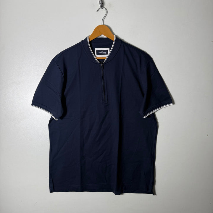 BLUE HARBOUR BEN COLLAR COTTON TSHIRT BLUE COLOUR