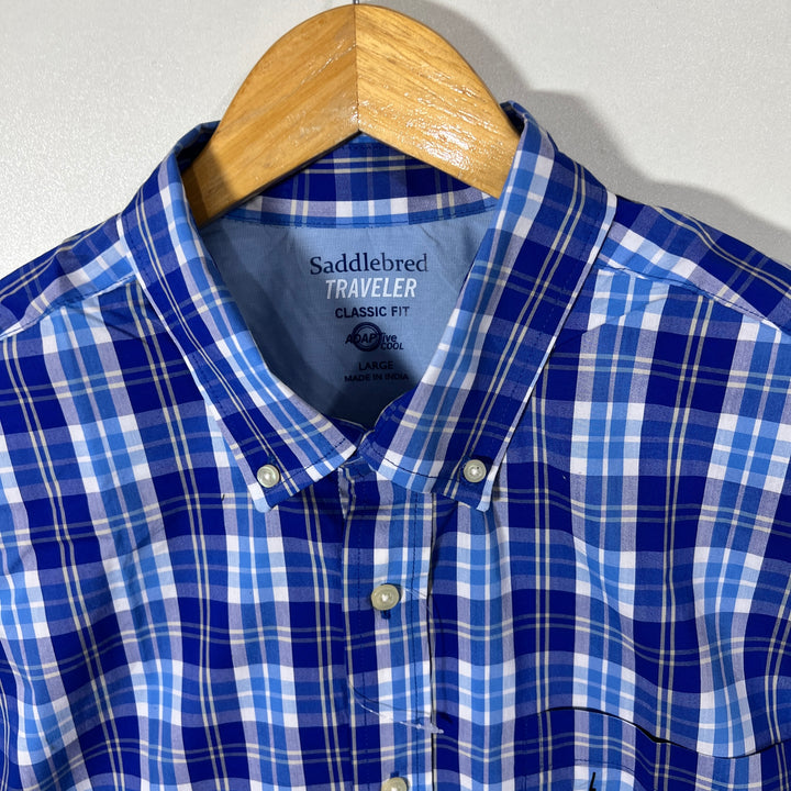 SADDLEBRED CLASSIC FIT TRAVELER BUTTON DOWN CHECKERED SHIRT