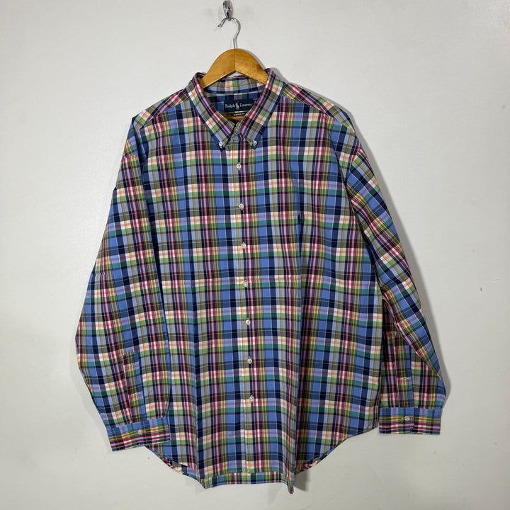 RALPH PAUREN POLO CLASSIC FIT BUTTON DOWN COTTON CHECKERED SHIRT