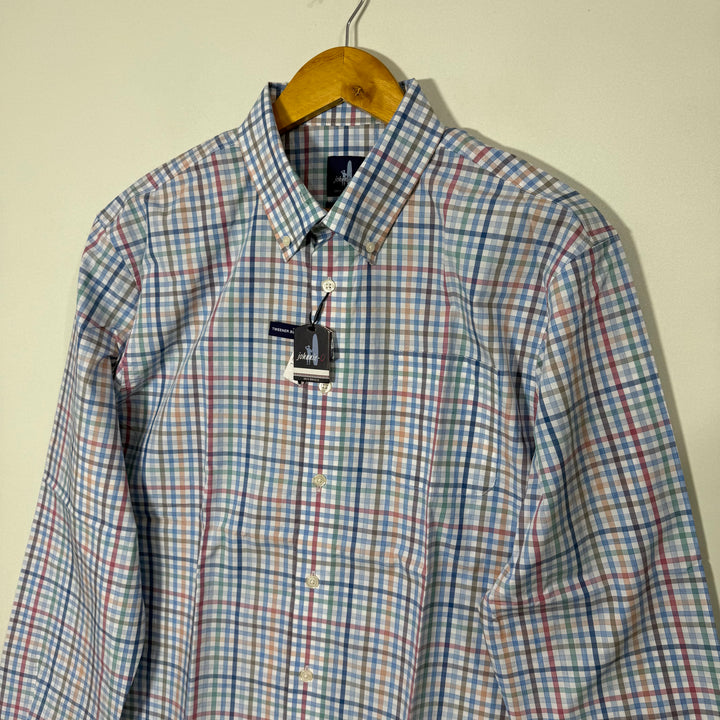 JOHNNIE -O BUTTON DOWN CHECKERED CASUAL COTTON SHIRT BRAND NEW