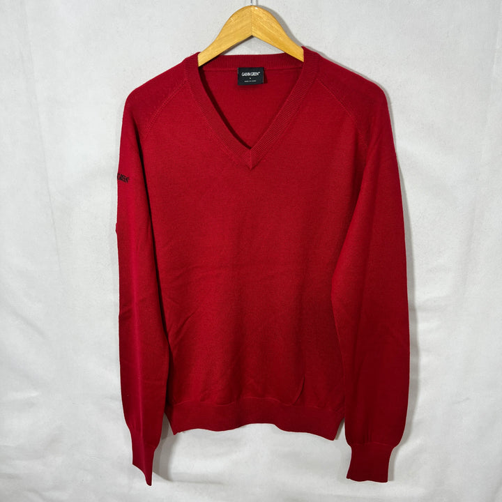 GALVIN GREEN V NECK ACRYLIC WOOL SWEATER