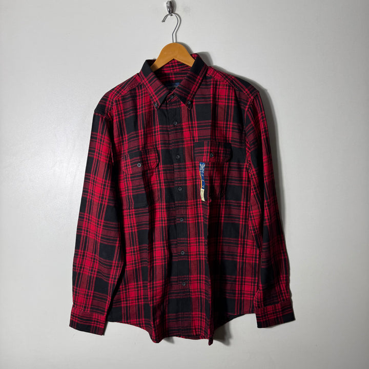 FADED GLORY BUTTON DOWN DOUBLE POCKETS FLANNEL COTTON CHECKERED SHIRT BRAND NEW