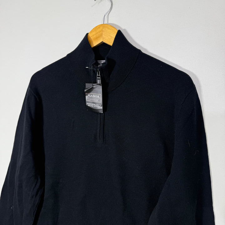 JOS A BANK TRAVELER MACHINE WASHABLE PERFORMANCE HALF ZIP PIMA COTTON SWEATER BRAND NEW BLACK COLOUR