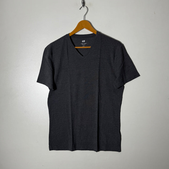 H&M V NECK COTTON TSHIRT GREY COLOUR