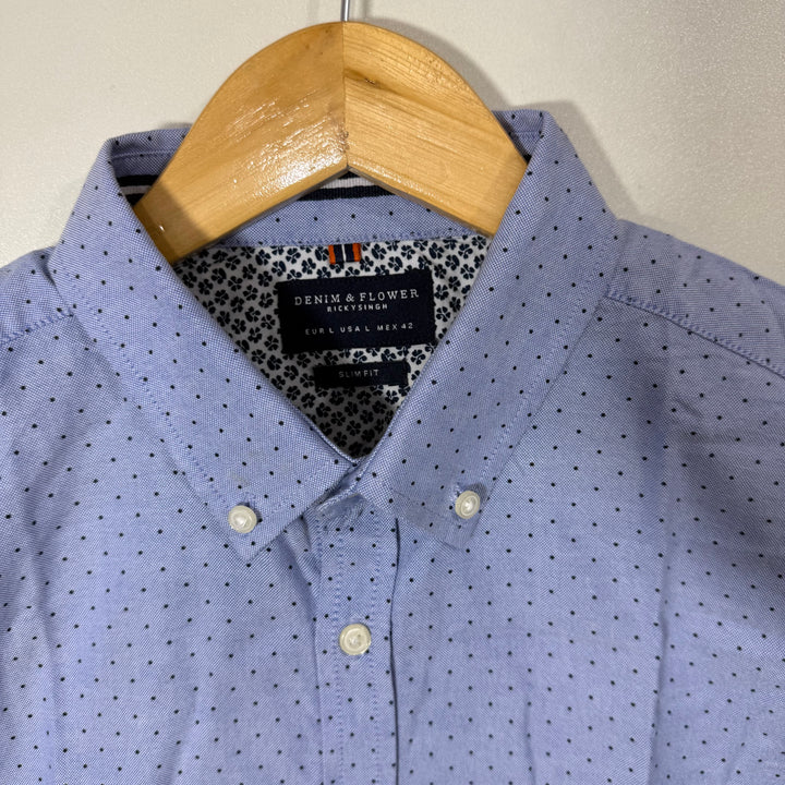 DENIM & FLOWER BUTTON DOWN CASUAL COTTON SHIRT