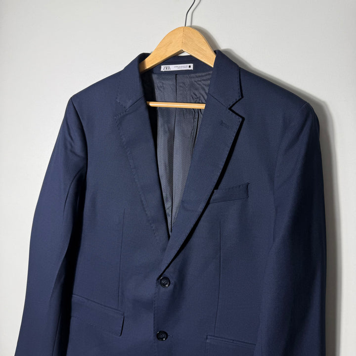 ZARA STRETCH RECYCLED COOL COMFORT TEXTURE BLAZER COAT BLUE COLOUR
