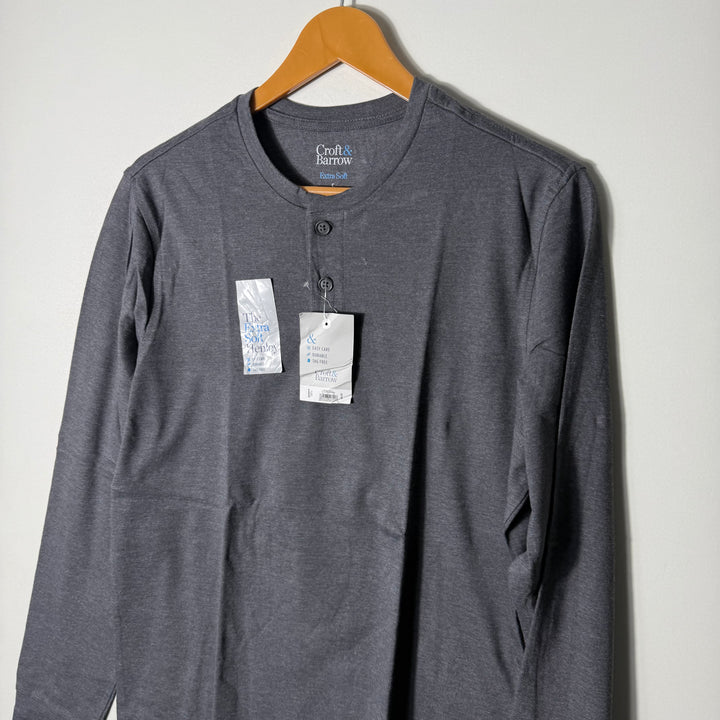 CROFT & BARROW HENLEY COLLAR LONG SLEEVES COTTON TSHIRT BRAND NEW GREY COLOUR